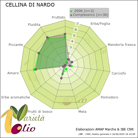 Profilo sensoriale medio della cultivar   2006