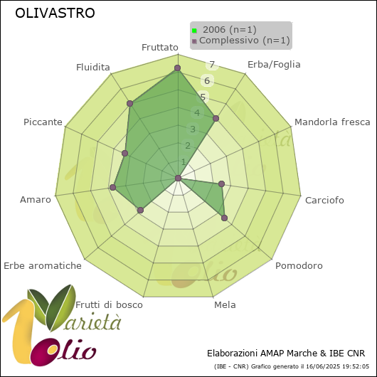 Profilo sensoriale medio della cultivar   2006