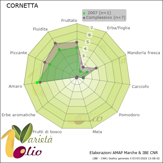 Profilo sensoriale medio della cultivar   2007