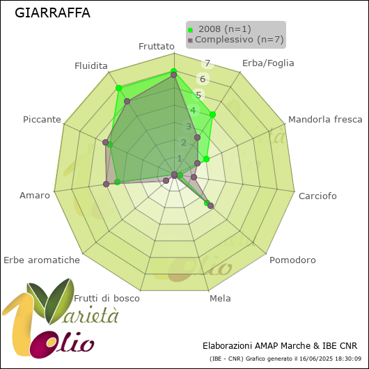 Profilo sensoriale medio della cultivar   2008