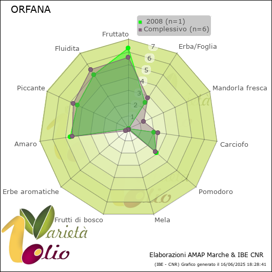 Profilo sensoriale medio della cultivar   2008