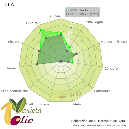 Profilo sensoriale medio della cultivar   2009