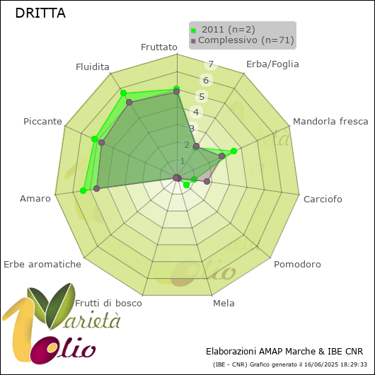 Profilo sensoriale medio della cultivar   2011