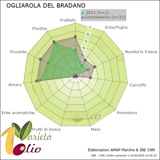 Profilo sensoriale medio della cultivar   2011