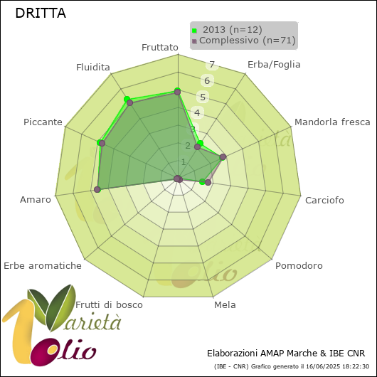 Profilo sensoriale medio della cultivar   2013