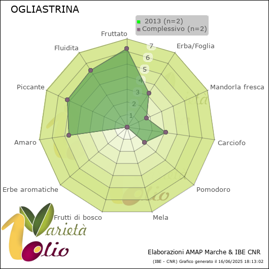 Profilo sensoriale medio della cultivar   2013
