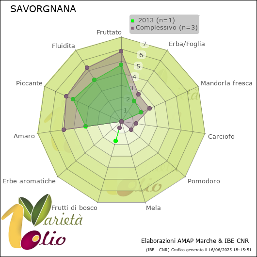 Profilo sensoriale medio della cultivar   2013