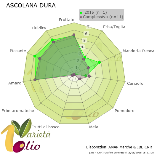 Profilo sensoriale medio della cultivar   2015