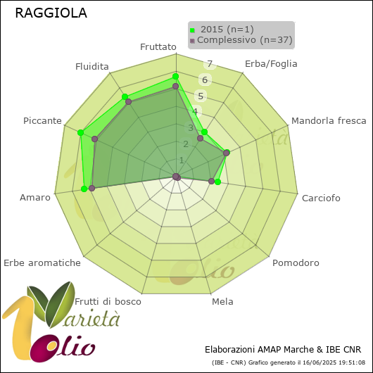 Profilo sensoriale medio della cultivar   2015