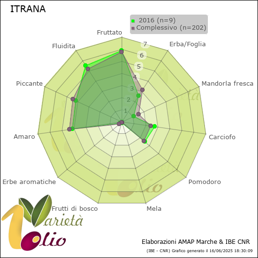 Profilo sensoriale medio della cultivar   2016