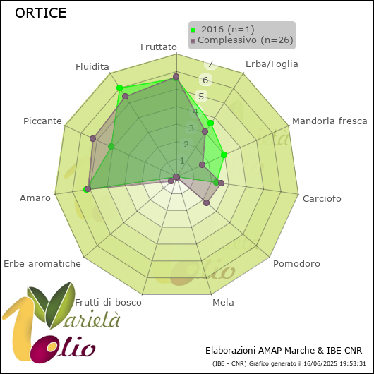 Profilo sensoriale medio della cultivar   2016