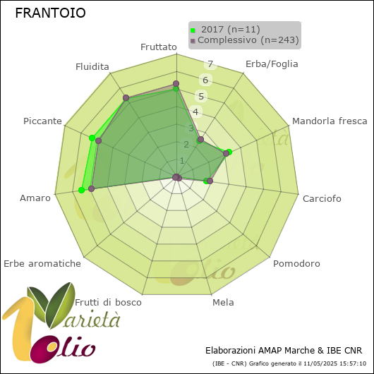 Profilo sensoriale medio della cultivar   2017