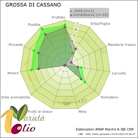 Profilo sensoriale medio della cultivar   2018