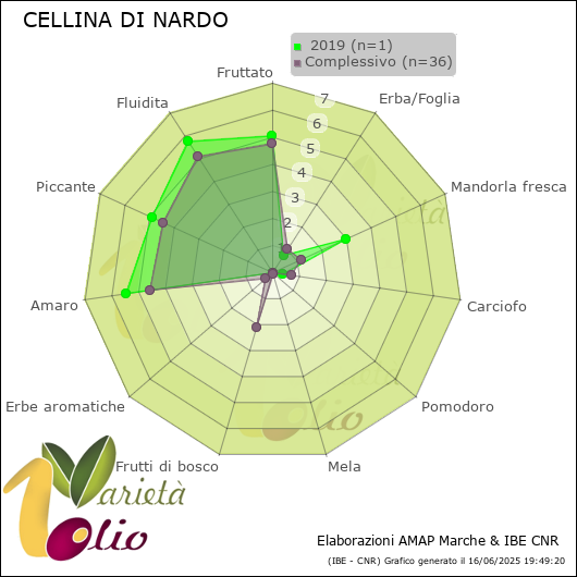 Profilo sensoriale medio della cultivar   2019