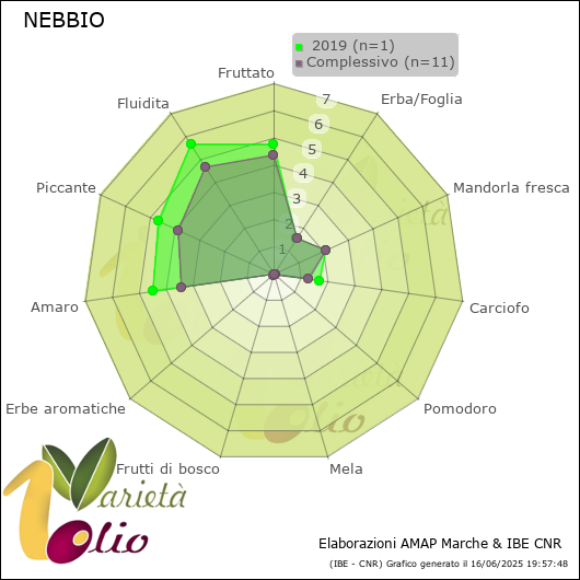 Profilo sensoriale medio della cultivar   2019