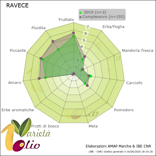 Profilo sensoriale medio della cultivar   2019