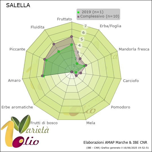 Profilo sensoriale medio della cultivar   2019