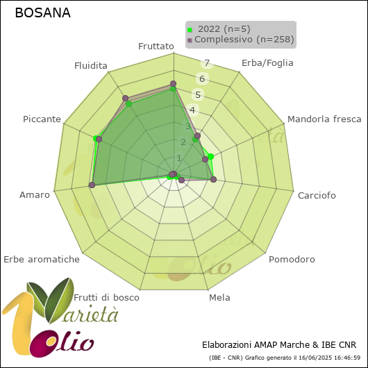 Profilo sensoriale medio della cultivar   2022