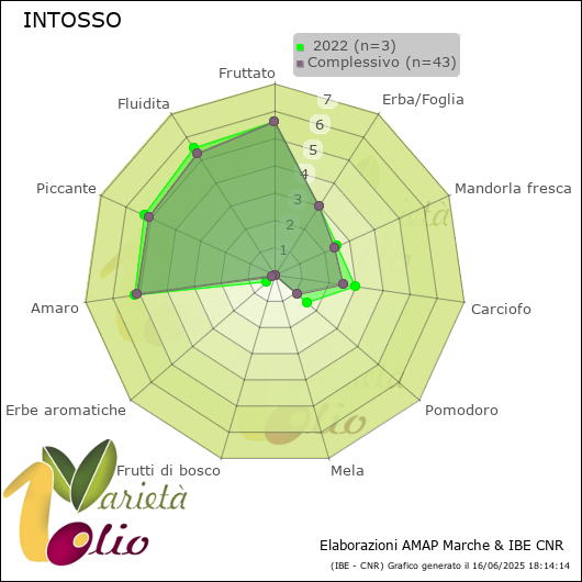 Profilo sensoriale medio della cultivar   2022