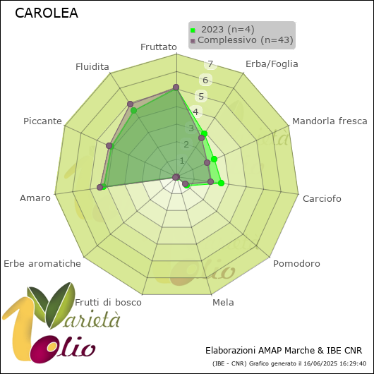 Profilo sensoriale medio della cultivar   2023