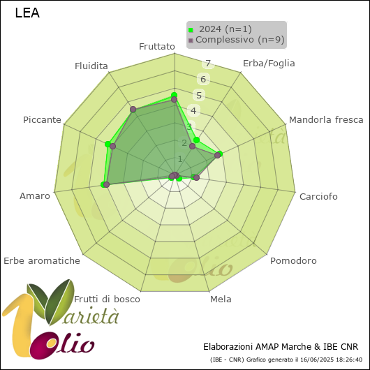 Profilo sensoriale medio della cultivar   2024