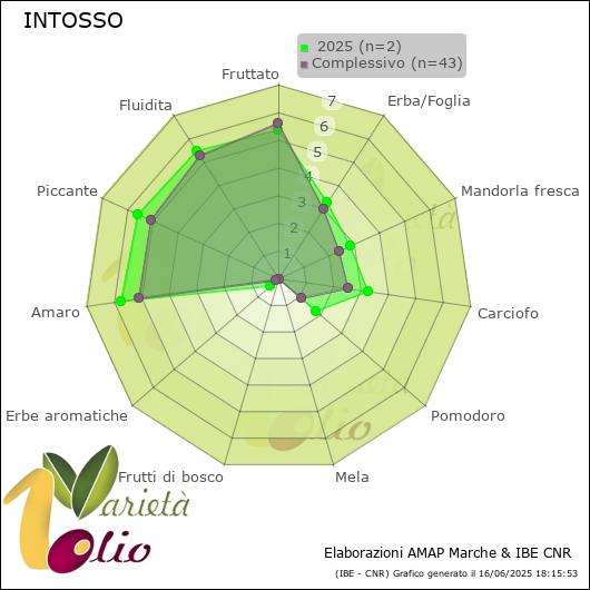 Profilo sensoriale medio della cultivar   2025