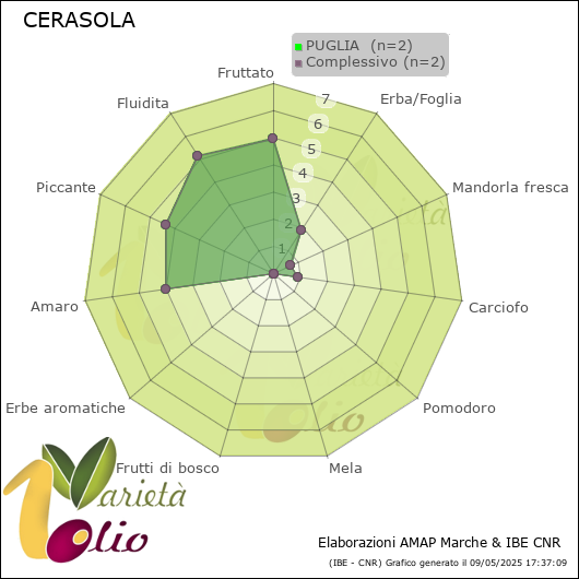 Profilo sensoriale medio della cultivar  PUGLIA 