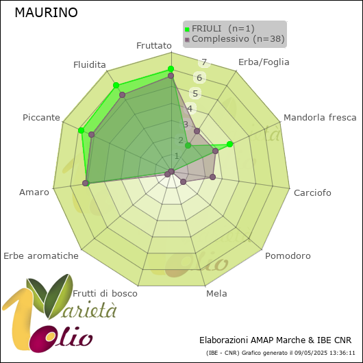 Profilo sensoriale medio della cultivar  FRIULI 
