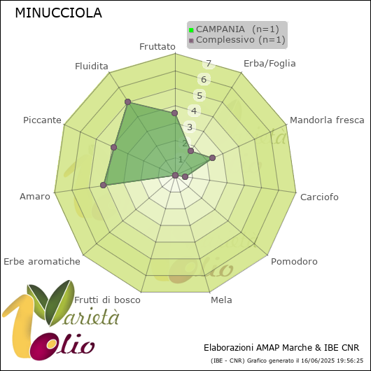 Profilo sensoriale medio della cultivar  CAMPANIA 