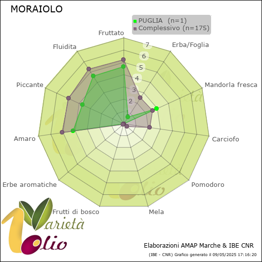 Profilo sensoriale medio della cultivar  PUGLIA 