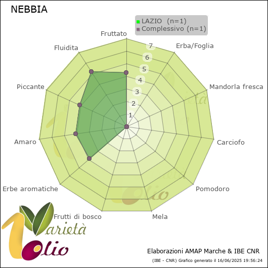 Profilo sensoriale medio della cultivar  LAZIO 