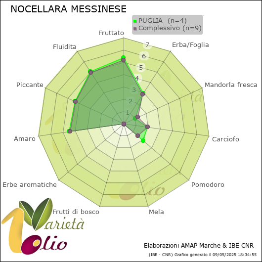 Profilo sensoriale medio della cultivar  PUGLIA 