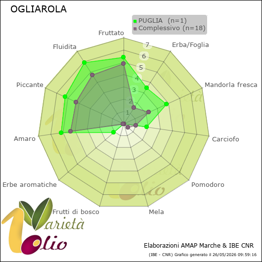 Profilo sensoriale medio della cultivar  PUGLIA 