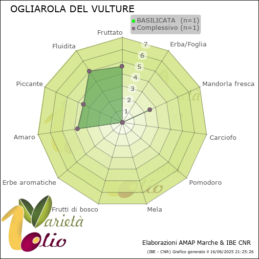 Profilo sensoriale medio della cultivar  BASILICATA 