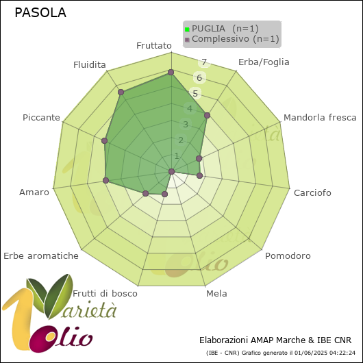 Profilo sensoriale medio della cultivar  PUGLIA 
