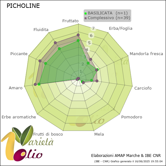Profilo sensoriale medio della cultivar  BASILICATA 