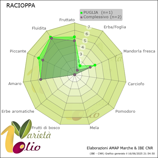 Profilo sensoriale medio della cultivar  PUGLIA 