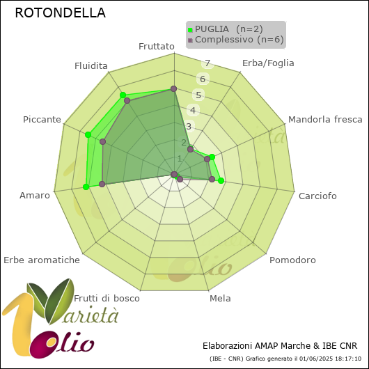 Profilo sensoriale medio della cultivar  PUGLIA 