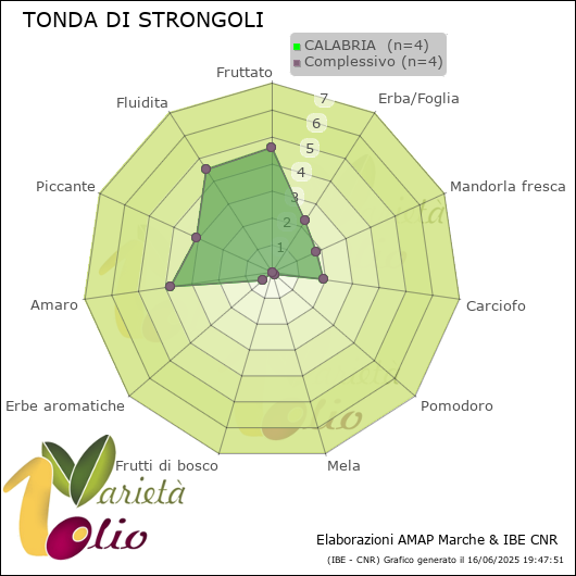 Profilo sensoriale medio della cultivar  CALABRIA 