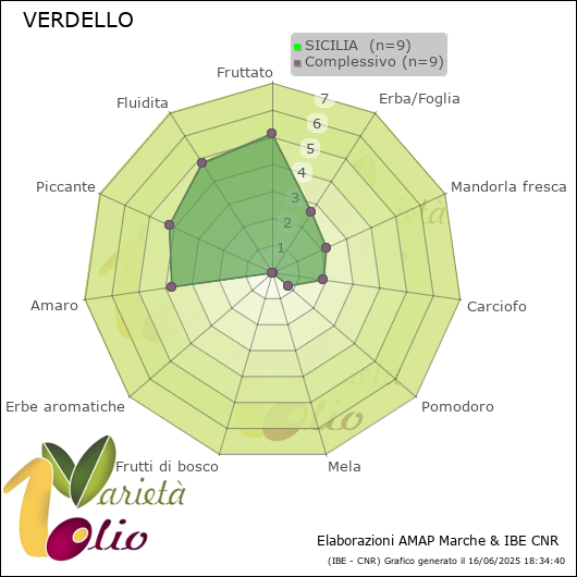 Profilo sensoriale medio della cultivar  SICILIA 