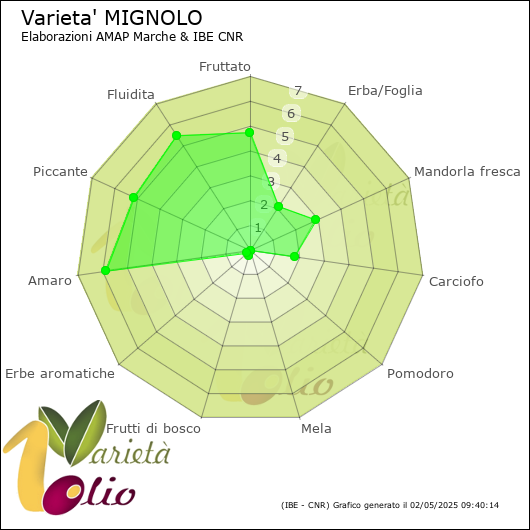 Profilo sensoriale medio della cultivar 