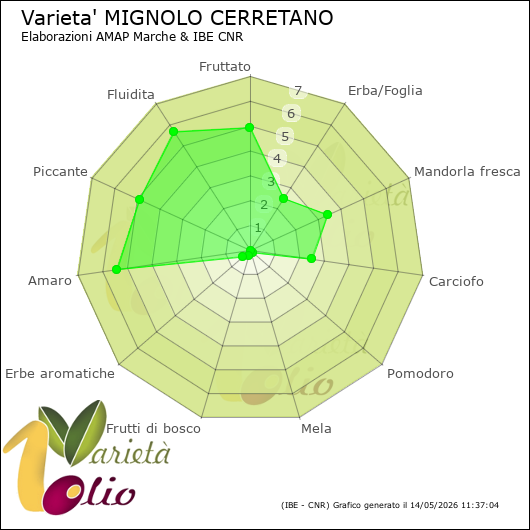 Profilo sensoriale medio della cultivar 