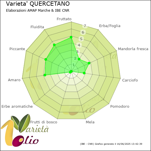 Profilo sensoriale medio della cultivar 